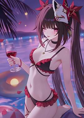 Girl with Wine on Beach