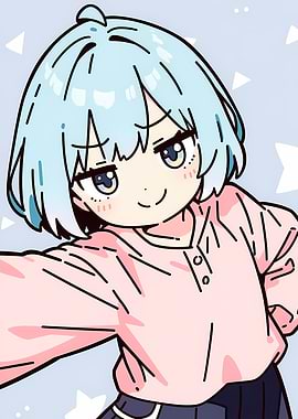 Anime Girl with Light Blue Hair