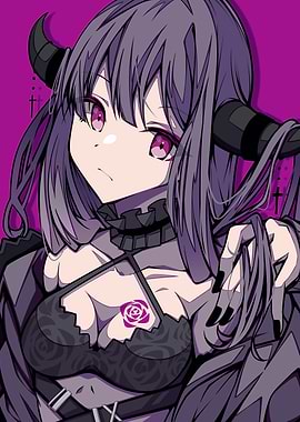 Anime Girl with Horns and Rose