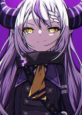 Anime Girl with Horns and Yellow Eyes