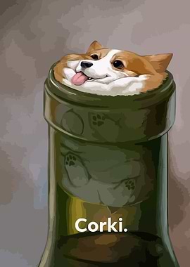 Corgi in a Wine Bottle