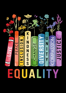 Equal Rights, Book Flower, Plant Lover, Social Justice, Equality Peace Love Kindness , Feminist Gift for Her