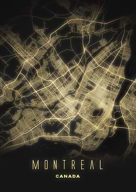 Montreal, Canada - Glowing Street Map Poster, Modern Wall Print