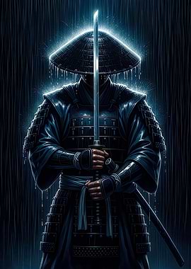 Samurai in Rain with Katana