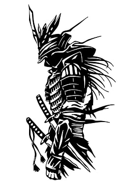 Samurai Warrior Black and White Art