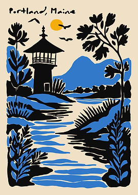 Portland, Maine landscape illustration