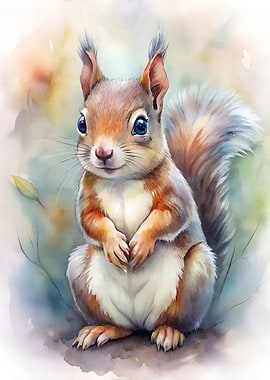 Watercolor Squirrel Portrait