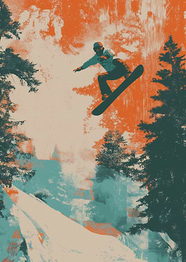 Snowboarder in Mid-Air, Mountain