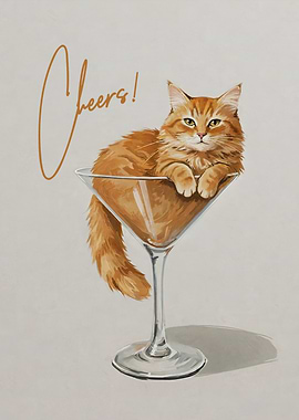 Cat in Martini Glass Cheers