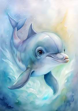Watercolor Dolphin Portrait