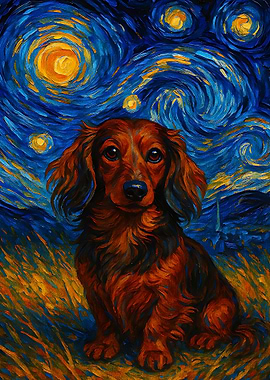 Longhaired Dachshund Starry Night