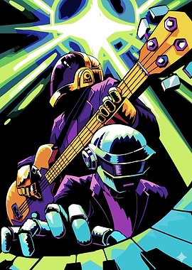 Daft Punk Illustration with Musical Instruments