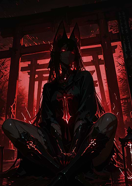 Red Anime Girl in Torii Gate