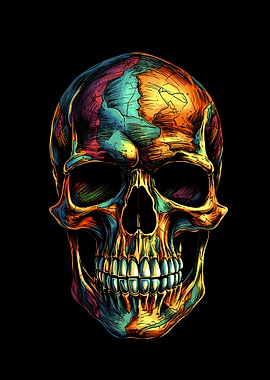 Colorful Skull Illustration on Black Background