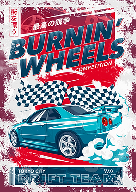 Burnin' Wheels Competition Car Poster