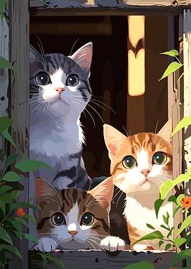 Three Cats in a Window