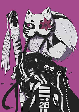 Nier Automata 2B with Mask and Sword