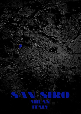 San Siro, Milan, Italy Map Art