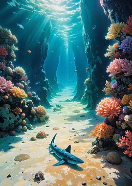 Underwater Coral Reef with Shark