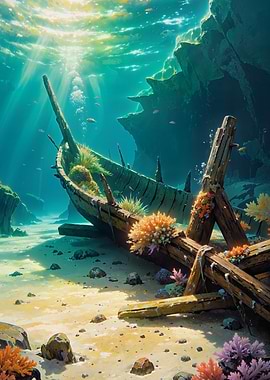 Sunken Shipwreck Underwater Scene