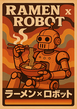 Ramen Robot Retro Poster