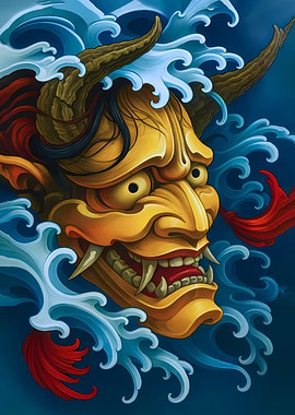 Hannya Mask with Waves