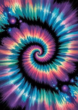 Colorful Tie-Dye Spiral with Space Elements
