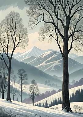 Winter Landscape with Bare Trees