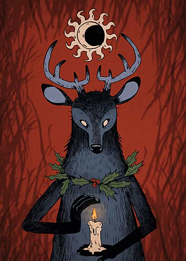 Anthropomorphic Deer with Candle and Eclipse