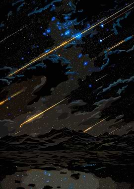 Meteor Shower Over Dark Landscape
