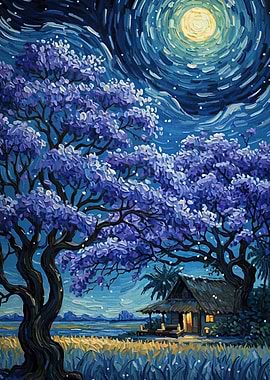 Night Landscape with House and Trees