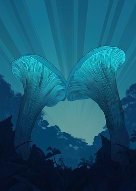 Blue Mushroom Forest Digital Art