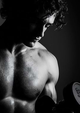 Monochrome Man Lifting Dumbbell