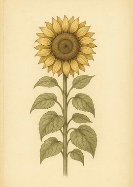 Vintage Sunflower Botanical Illustration