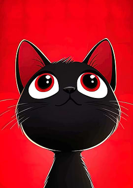 Cartoon Black Cat with Red Eyes