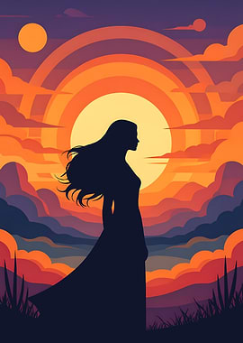 Silhouette of Woman at Sunset