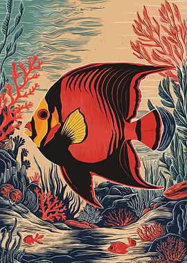 Red Fish with Yellow Fin in Ocean Illustration