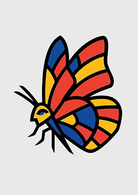 Geometric Butterfly: Modern Primary Color Insect Print