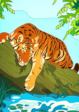 Resting Tiger by the Water