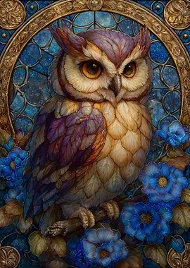 Art Nouveau Owl Stained Glass