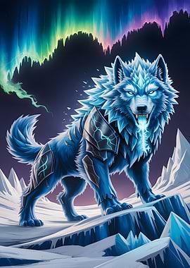 Armored Ice Wolf with Aurora Borealis