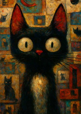 Wide-Eyed Black Cat Portrait