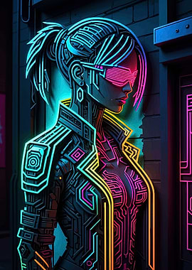 Cyberpunk Girl with Neon Outfit
