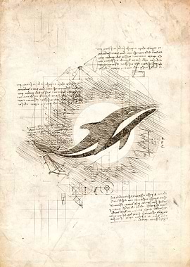 Dolphin Sketch with Geometric and Text