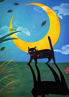 Black Cat and Crescent Moon