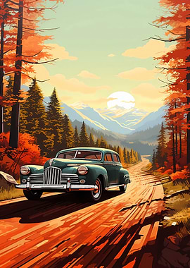 Vintage Car Autumn Road Trip