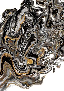 Abstract Black, White, and Gold Swirl