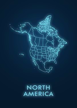 North America Map - Neon Outline