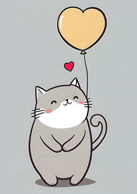 Cute Cat with Heart Balloon