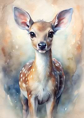 Watercolor Portrait of a Fawn
